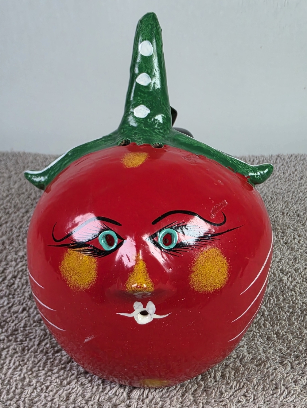 Vintage Red Tomato Face Coconut Shell Decorative - Picture 6 of 6